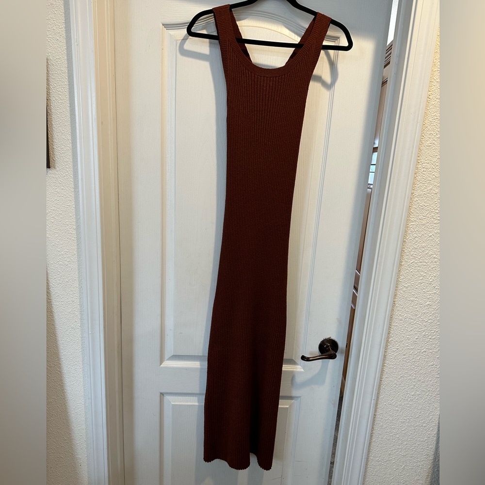 Anthropologie tank top dress.  Cross back.  Thick, Ribbed. Dark brown. Medium